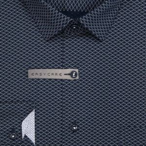 Pánská košile AMJ bavlněná, tmavě modrá vlnkovaná VDBR1502, dlouhý rukáv (regular + slim-fit + prodloužená délka)