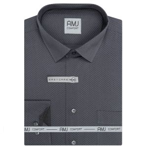 Pánská košile AMJ bavlněná, tmavě šedá s trojlístky VDBR1482, dlouhý rukáv (regular + slim-fit + prodloužená délka)