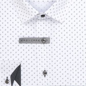 Pánská košile AMJ bavlněná, bílá s černými trojúhelníčky, VDBR1329, dlouhý rukáv (regular + slim-fit)
