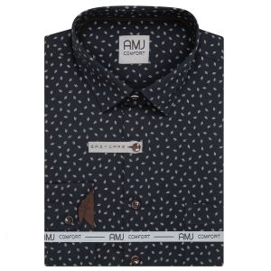 Pánská košile AMJ bavlněná, tmavě modrá čárkovaná VDBR1503, dlouhý rukáv (regular + slim-fit + prodloužený slim-fit)
