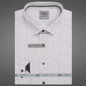 Pánská košile AMJ bavlněná, bílá s hnědošedými šipkami VDBR1505, dlouhý rukáv (regular + slim-fit + prodloužený slim-fit)