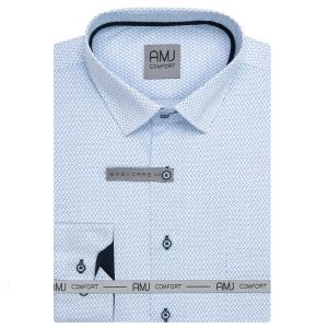 Pánská košile AMJ bavlněná, světle modrá síťovaná VDBR1508, dlouhý rukáv (regular + slim-fit + prodloužený slim-fit)