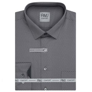 Pánská košile AMJ bavlněná, šedá vlnkovaná VDBR1510, dlouhý rukáv (regular + slim-fit + prodloužený slim-fit)