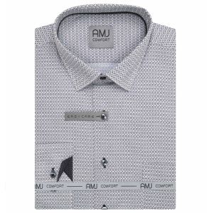 Pánská košile AMJ bavlněná, šedá síťovaná VDBR1511, dlouhý rukáv (regular + slim-fit + prodloužený slim-fit)