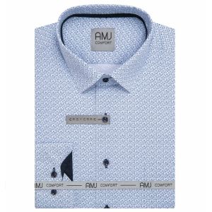 Pánská košile AMJ bavlněná, světle modrá květinový vzor VDBR1516, dlouhý rukáv (regular + slim-fit + prodloužený slim-fit)