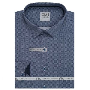 Pánská košile AMJ bavlněná, tmavě modrá s ornamenty VDBR1518, dlouhý rukáv (regular + slim-fit + prodloužený slim-fit)