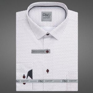 Pánská košile AMJ bavlněná, bílá čtverečkovaná VDBR1520, dlouhý rukáv (regular + slim-fit + prodloužený slim-fit)