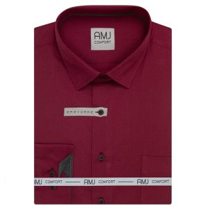Pánská košile AMJ bavlněná, vínová čárkovaná VDBR1513, dlouhý rukáv (regular + slim-fit + prodloužená délka)