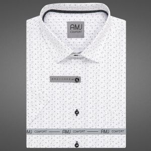 Pánská košile AMJ bavlněná, bílá vzorovaná VKBR1364, krátký rukáv, (regular + slim fit)