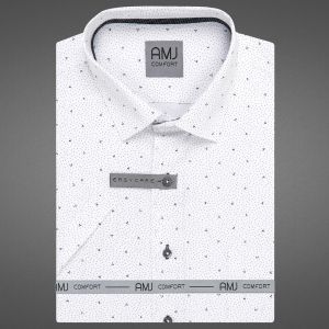 Pánská košile AMJ bavlněná, bílá puntíkovaná VKBR1365, krátký rukáv, (regular + slim fit)
