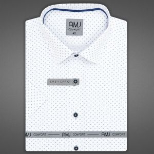 Pánská košile AMJ bavlněná, bílá s tečkovanými křížky VKBR1287, krátký rukáv, (regular + slim fit)