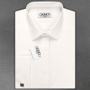 Pánská košile AMJ na manžetové knoflíčky, smetanová JDSA016MK, dlouhý rukáv, slim fit