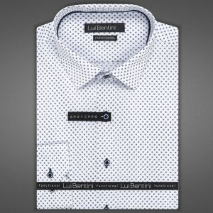 Pánská košile Lui Bentini FUNCTIONAL z lyocellu (na léto), bílá s tmavě modrými kolečky s tečkami LDF238, dlouhý rukáv, (regular + slim fit)