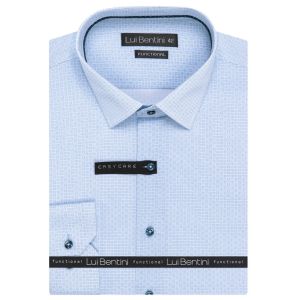 Pánská košile Lui Bentini FUNCTIONAL z lyocellu (na léto), světle modrá, čárkované kostky LDF236, dlouhý rukáv, (regular + slim fit)