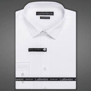 Luxusní pánská košile bavlněná se saténovou úpravou Lui Bentini PLATINUM, bílá jednobarevná LDB239, dlouhý rukáv, (regular + slim fit)