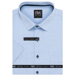 Pánská košile AMJ, světle modrá s vytkávaným síťovaným vzorem, VKR1381, krátký rukáv, (regular + slim fit)
