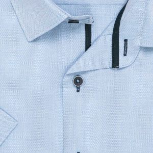 Pánská košile AMJ, světle modrá s vytkávaným síťovaným vzorem, VKR1381, krátký rukáv, (regular + slim fit)