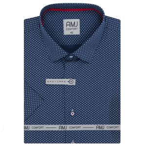 Pánská košile AMJ bavlněná, tmavě modrá se slzičkami, VKSBR1282, krátký rukáv, slim fit