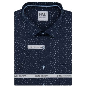 Pánská košile AMJ bavlněná, tmavě modrá smítka VKBR1366, krátký rukáv, (regular + slim fit)