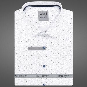 Pánská košile AMJ bavlněná, bílá vzorovaná VKBR1368, krátký rukáv, (regular + slim fit)
