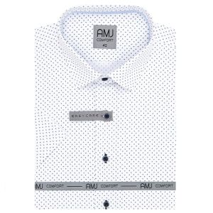 Pánská košile AMJ bavlněná, bílá puntíkovaná VKBR1288 krátký rukáv, (regular + slim fit)