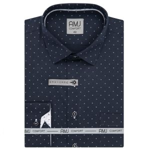 Pánská košile AMJ z lyocellu, tmavě modrá s bílými čárkami, VDER1424, dlouhý rukáv (regular + slim-fit)