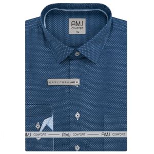 Pánská košile AMJ z lyocellu, modrá s bílými dvojtečkami, VDER1425, dlouhý rukáv (regular + slim-fit)