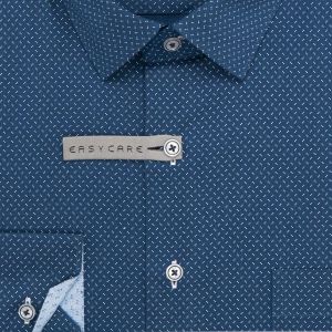 Pánská košile AMJ z lyocellu, modrá s bílými dvojtečkami, VDER1425, dlouhý rukáv (regular + slim-fit)