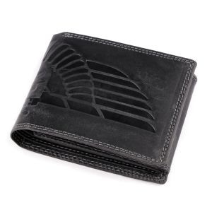 Pánská kožená motorkářská peněženka s RFID ochranou, 870349/28, černá-křídlo, matná 9,5 x 15 x 3,5 cm