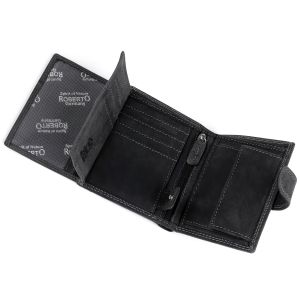 Pánská kožená motorkářská peněženka s RFID ochranou, 870349/28, černá-křídlo, matná 9,5 x 15 x 3,5 cm