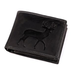 Pánská kožená myslivecká peněženka s RFID ochranou, 870349/16, černá - jelen, matná, 9,5 x 15 x 3,5 cm