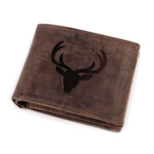 Pánská kožená myslivecká peněženka s RFID ochranou, 870349/20, hnědá - jelen, matná, 9,5 x 15 x 3,5 cm