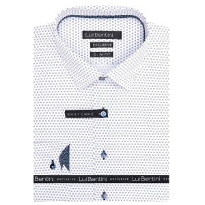 Pánská košile Lui Bentini, bílá puntíkovaná LDS248, dlouhý rukáv, slim fit