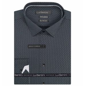 Pánská košile Lui Bentini, tmavě šedá síťovaná LDS249, dlouhý rukáv, slim fit