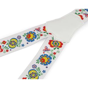 Šle pánské FOLKLOR BÍLÁ, délka 120cm, šíře 4cm, tvar Y, květinový vzor, 650363/05