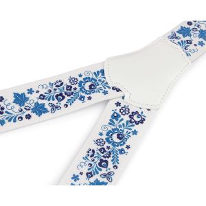 Šle pánské FOLKLOR BÍLÁ MODRÁ, délka 120cm, šíře 4cm, tvar Y, květinový vzor, 650363/08