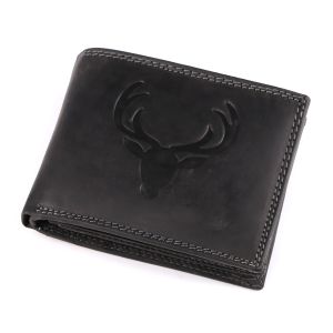 Pánská kožená myslivecká peněženka s RFID ochranou, 870349/21, černá - jelen, matná, 9,5 x 15 x 3,5 cm