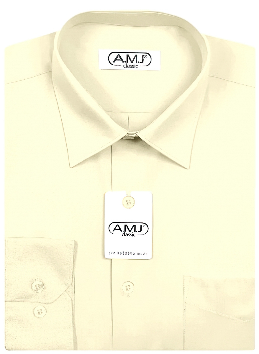 Pánská košile AMJ jednobarevná JDP016, smetanová, dlouhý rukáv, prodloužená délka