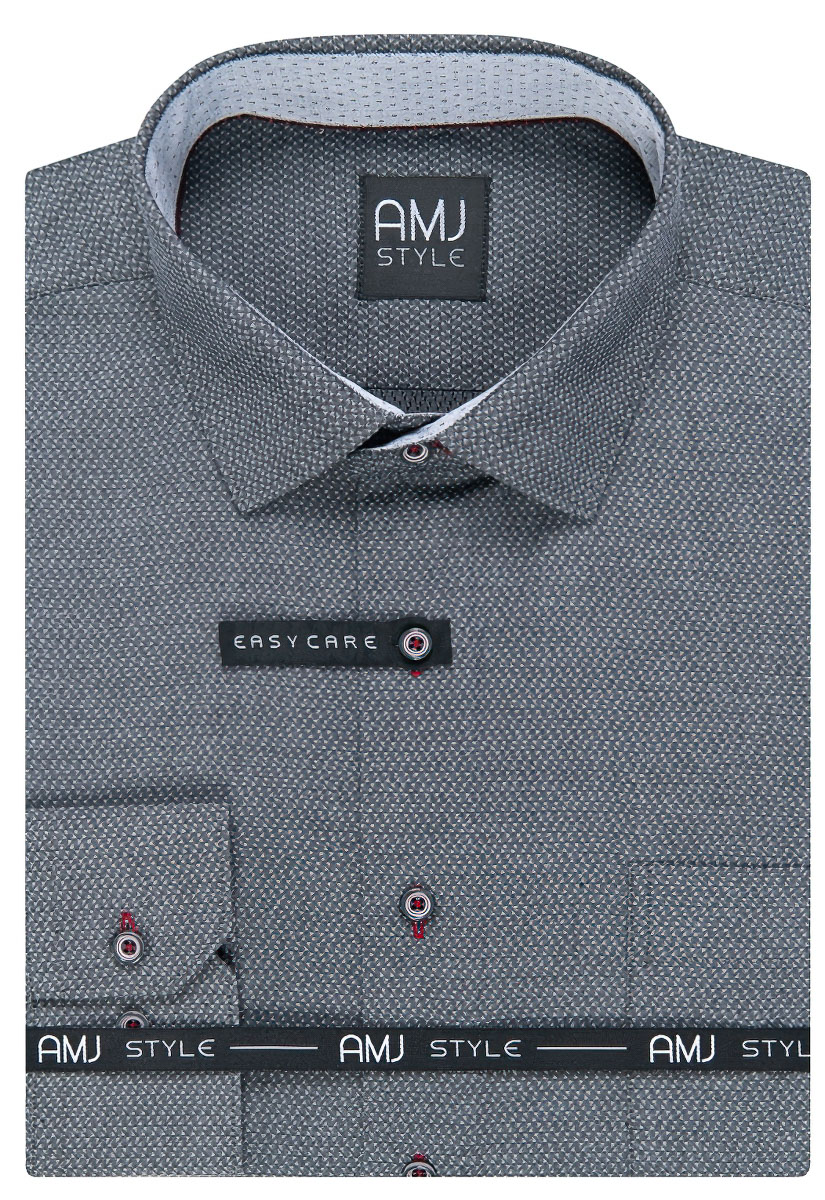 Pánská košile AMJ šedá vzorovaná VDR1000, dlouhý rukáv
