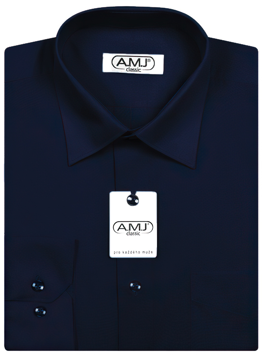 Pánská košile AMJ jednobarevná JD087, tmavě modrá, dlouhý rukáv