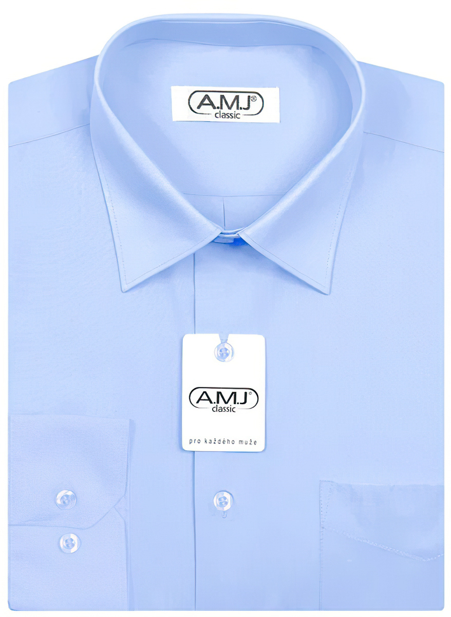 Pánská košile AMJ jednobarevná JDP046, azurová, dlouhý rukáv, prodloužená délka
