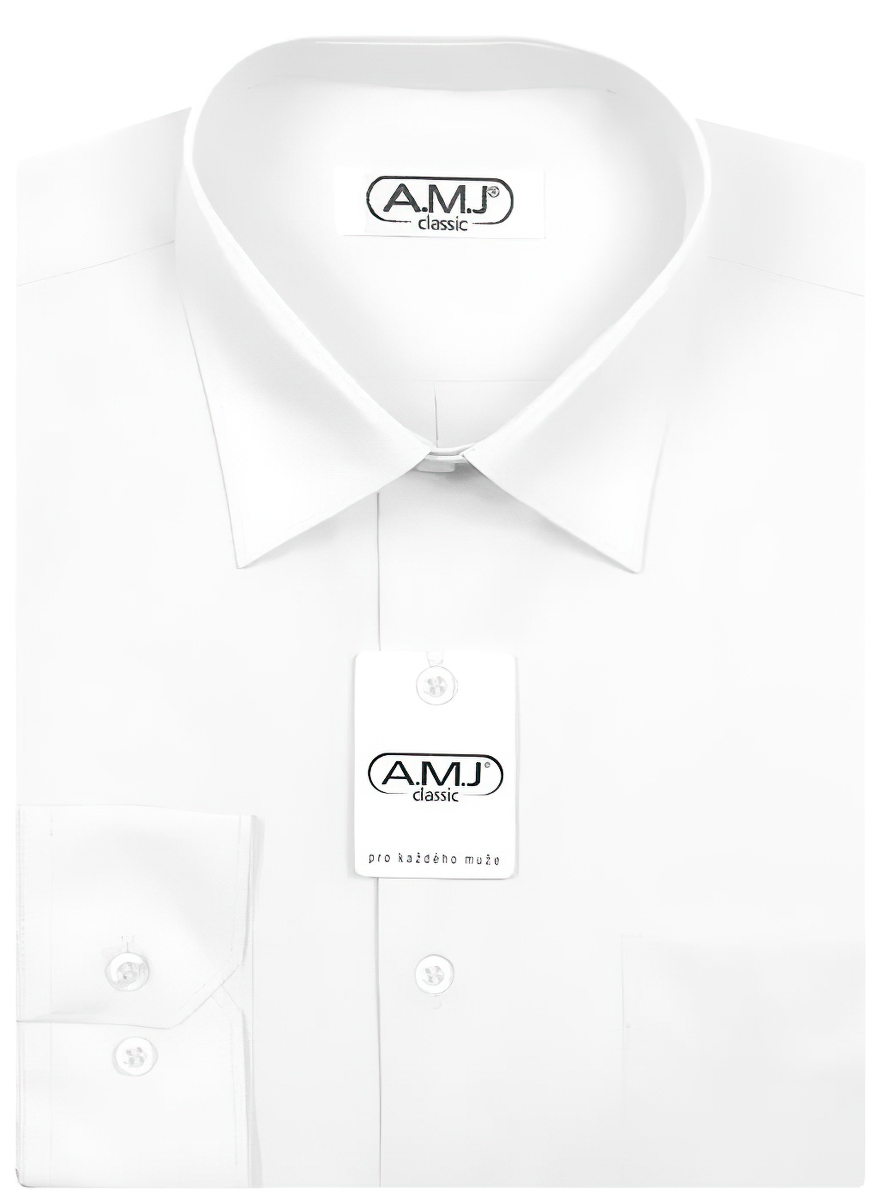 Pánská košile AMJ jednobarevná JDS018, bílá, dlouhý rukáv, slim fit