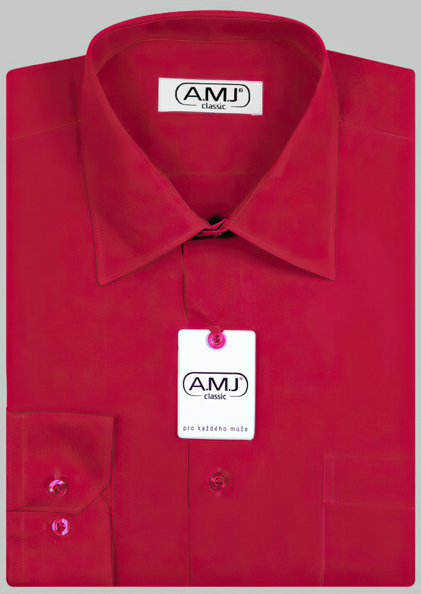 Pánská košile AMJ jednobarevná JD104, červená, dlouhý rukáv
