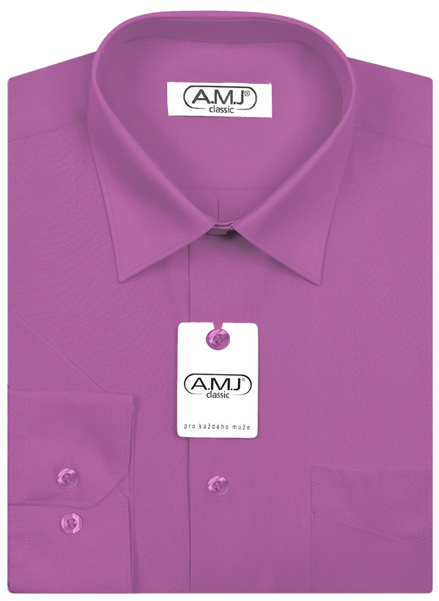 Pánská košile AMJ jednobarevná JDS081, fuchsiová, dlouhý rukáv, slim fit