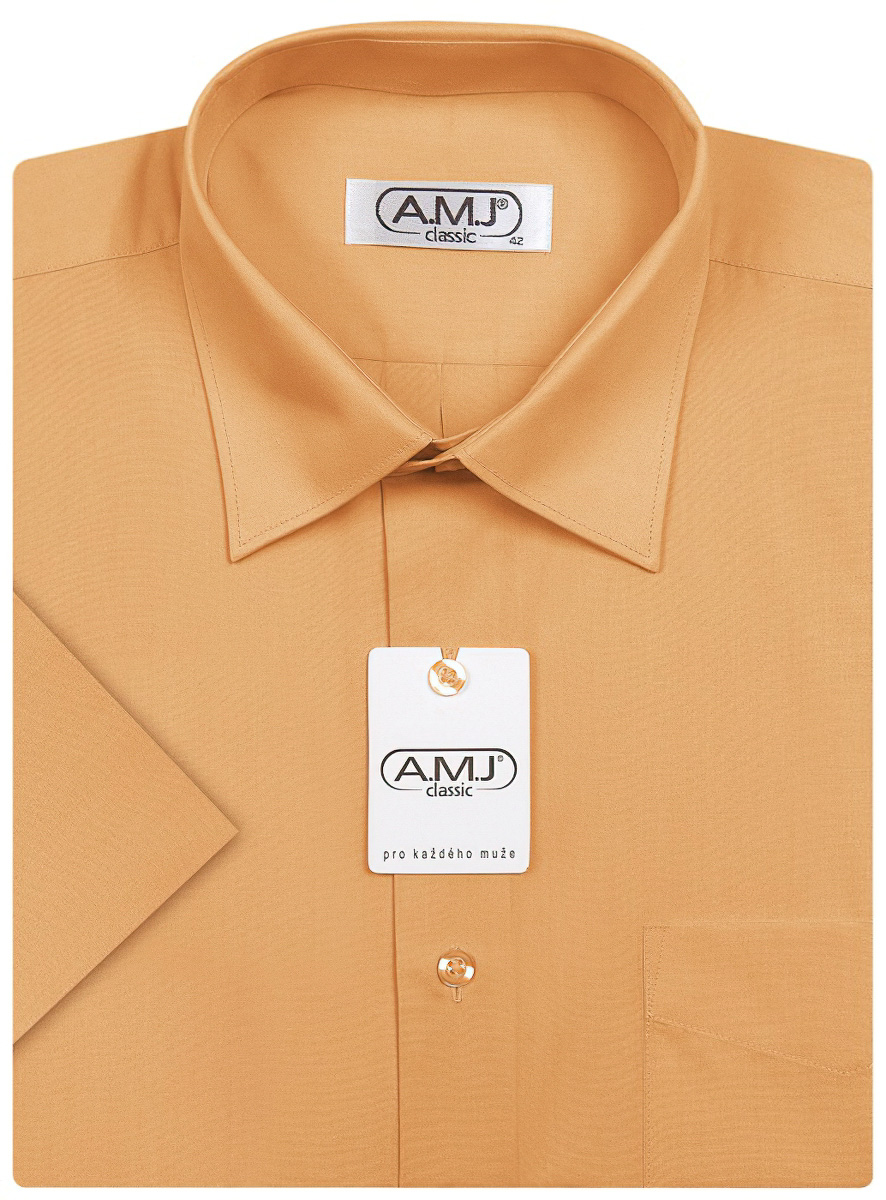 Pánská košile AMJ jednobarevná JK010, meruňková, krátký rukáv