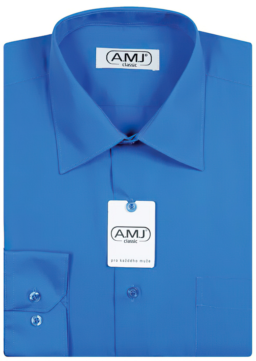 Pánská košile AMJ jednobarevná JD089, modrá, dlouhý rukáv