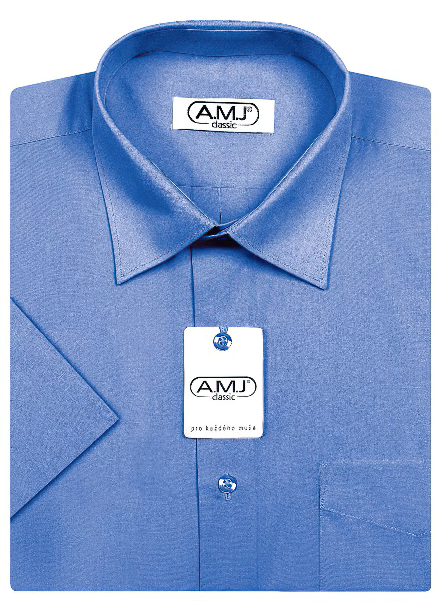 Pánská košile AMJ jednobarevná JK089, modrá, krátký rukáv
