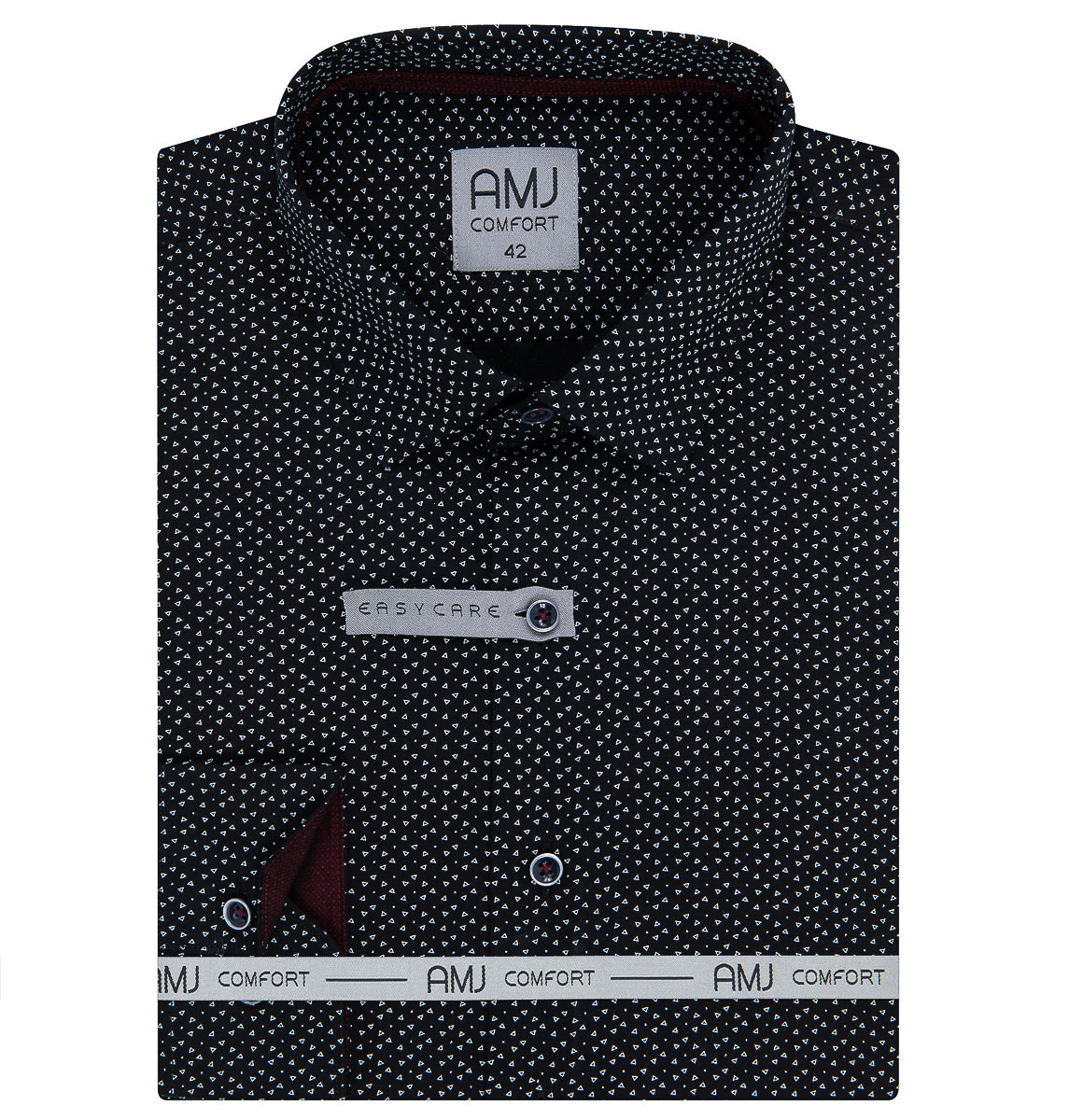 Pánská košile AMJ bavlněná, černá s trojúhelníčky VDBR1217, dlouhý rukáv (regular + prodloužený slim-fit)