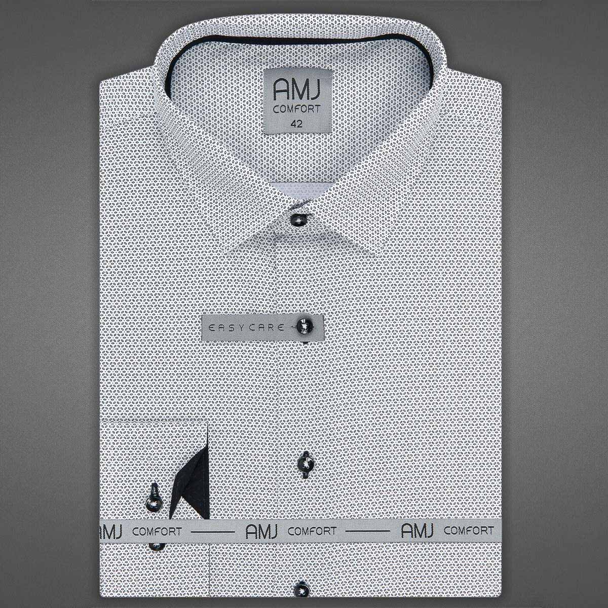 Pánská košile AMJ bavlněná, bílá zrníčkovaná VDBR1218, dlouhý rukáv (regular + slim-fit)