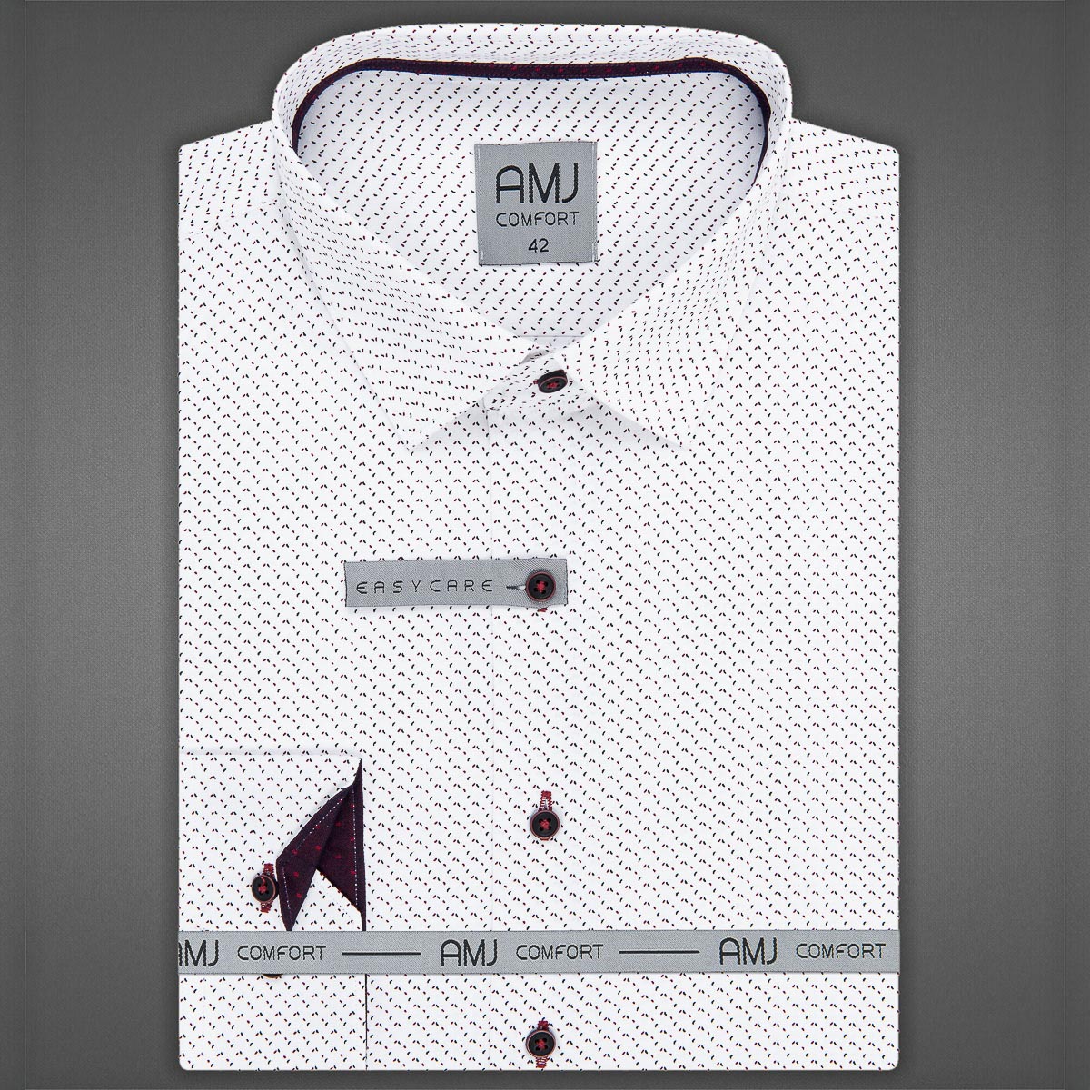 Pánská košile AMJ bavlněná, bílá zrníčkovaná VDBR1189, dlouhý rukáv (regular + slim-fit)